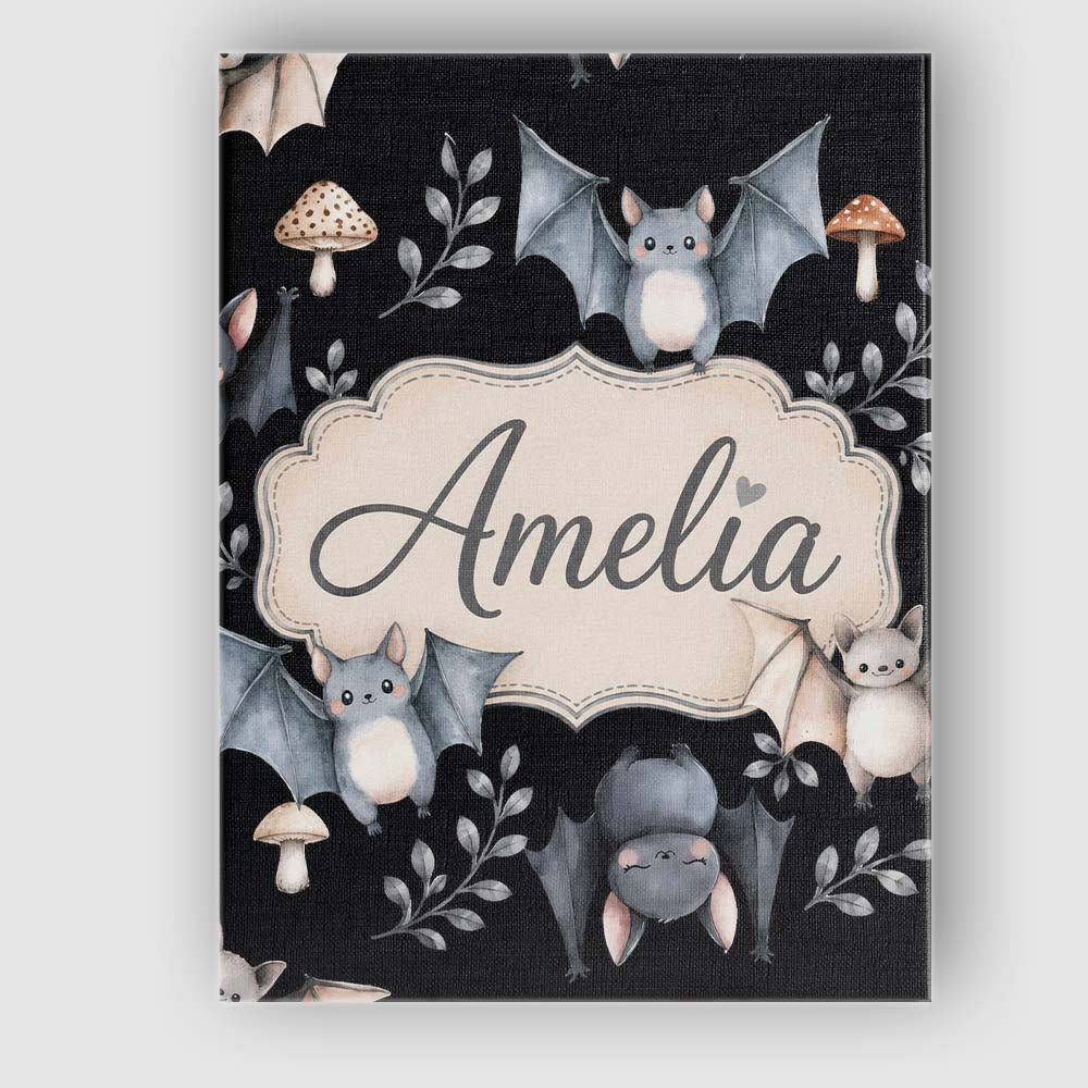 Personalised Name Cute Halloween Bats Custom Modern Room Accent Creative Decorator Style Canvas Wall Art Print Decor Picture Ready to Hang