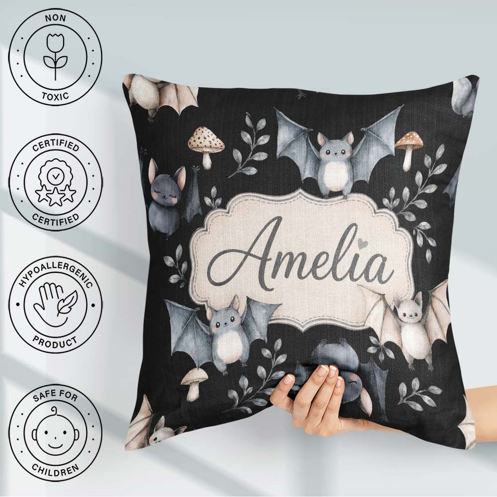Custom Name Halloween Bats Stars Night Sky Seamless Pattern Name Square Filled Cushion Throw Pillow Sofa Bed Home Decor Zip Washable UK Made