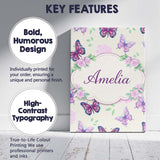 Personalised Name Pink Purple Butterfly Floral Beige Background Custom  Statement Canvas Wall Art Print Decor Picture Ready to Hang