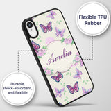 Pink Purple Butterfly Floral Beige Background Custom Name Protective Phone Case Mobile Cover Durable Everyday Smartphone Shock Resistant
