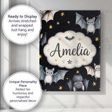 Personalised Name Cute Halloween Bats Custom Modern Room Accent Creative Decorator Style Canvas Wall Art Print Decor Picture Ready to Hang