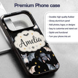 Cute Halloween Bats Flying Yellow Stars Night Sky Custom Name Protective Phone Case Mobile Cover Durable Everyday Smartphone Shock Resistant