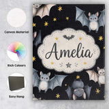 Personalised Name Cute Halloween Bats Custom Modern Room Accent Creative Decorator Style Canvas Wall Art Print Decor Picture Ready to Hang