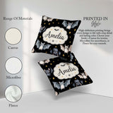 Custom Name Halloween Bats Flying Yellow Stars Night Sky Pattern Square Filled Cushion Throw Pillow Sofa Bed Home Decor Zip Washable UK Made