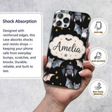 Cute Halloween Bats Flying Yellow Stars Night Sky Custom Name Protective Phone Case Mobile Cover Durable Everyday Smartphone Shock Resistant