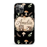Cute Hedgehog Woodland Mushrooms Leaves Forest Custom Name Protective Phone Case Mobile Cover Durable Everyday Smartphone Shock Resistant