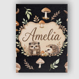 Personalised Name Cute Hedgehog Woodland Custom  Unique Gift Idea Elegant Feature Canvas Wall Art Print Decor Picture Ready to Hang