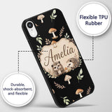 Cute Hedgehog Woodland Mushrooms Leaves Forest Custom Name Protective Phone Case Mobile Cover Durable Everyday Smartphone Shock Resistant