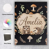 Personalised Name Cute Hedgehog Woodland Custom  Unique Gift Idea Elegant Feature Canvas Wall Art Print Decor Picture Ready to Hang