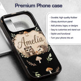 Cute Hedgehog Woodland Mushrooms Leaves Forest Custom Name Protective Phone Case Mobile Cover Durable Everyday Smartphone Shock Resistant