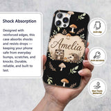 Cute Hedgehog Woodland Mushrooms Leaves Forest Custom Name Protective Phone Case Mobile Cover Durable Everyday Smartphone Shock Resistant