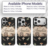 Cute Hedgehog Woodland Mushrooms Leaves Forest Custom Name Protective Phone Case Mobile Cover Durable Everyday Smartphone Shock Resistant