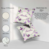 Custom Name Pink Purple Floral Beige Background Seamless Pattern Square Filled Cushion Throw Pillow Sofa Bed Home Decor Zip Washable UK Made