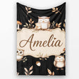 Cute Owls Sitting on Branch Woodland Leaves Mushrooms Seamless  Personalised Custom Name Super Soft Fleece Blanket Bed Sofa Throw