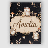 Personalised Name Cute Owls Sitting on Custom  Modern Room Accent Elegant Feature Canvas Wall Art Print Decor Picture Ready to Hang