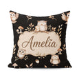 Custom Name Cute Owls Sitting on Branch Woodland Leaves Seamless Square Filled Cushion Throw Pillow Sofa Bed Home Decor Zip Washable UK Made