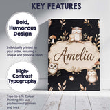 Personalised Name Cute Owls Sitting on Custom  Modern Room Accent Elegant Feature Canvas Wall Art Print Decor Picture Ready to Hang