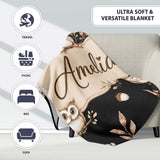 Cute Owls Sitting on Branch Woodland Leaves Mushrooms Seamless  Personalised Custom Name Super Soft Fleece Blanket Bed Sofa Throw