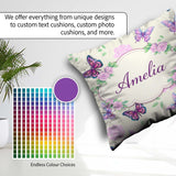 Custom Name Pink Purple Floral Beige Background Seamless Pattern Square Filled Cushion Throw Pillow Sofa Bed Home Decor Zip Washable UK Made