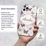Pink Purple Butterfly Floral Beige Background Custom Name Protective Phone Case Mobile Cover Durable Everyday Smartphone Shock Resistant