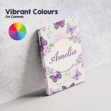 Personalised Name Pink Purple Butterfly Floral Beige Background Custom  Statement Canvas Wall Art Print Decor Picture Ready to Hang
