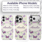 Pink Purple Butterfly Floral Beige Background Custom Name Protective Phone Case Mobile Cover Durable Everyday Smartphone Shock Resistant