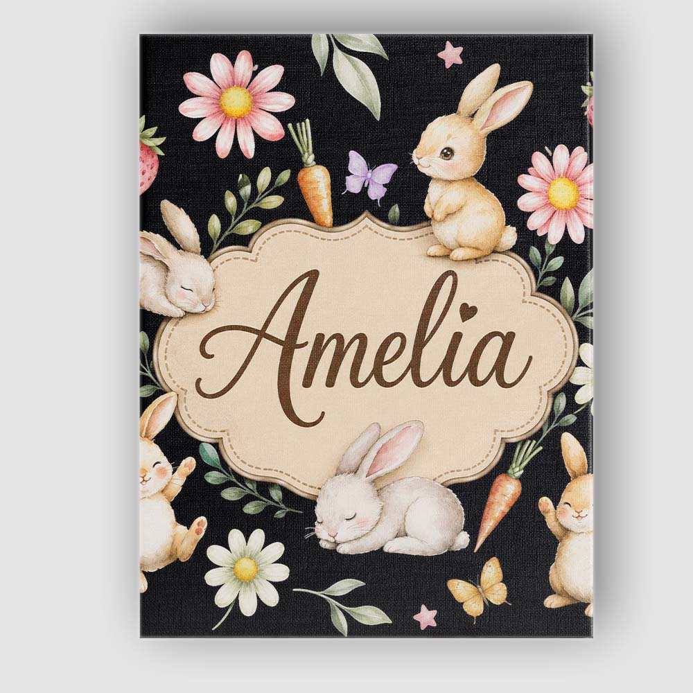 Personalised Name Cute Bunny Rabbits Custom Premium Decorative Design Modern Room Accent Canvas Wall Art Print Decor Picture Ready to Hang