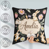 Custom Name Bunny Rabbits Carrots Flowers Spring Garden Seamless Square Filled Cushion Throw Pillow Sofa Bed Home Decor Zip Washable UK Made