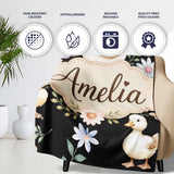 Swan Duckling Butterflies Flowers Mushrooms Soft Watercolor  Personalised Custom Name Super Soft Fleece Blanket Bed Sofa Throw