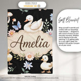 Swan Duckling Butterflies Flowers Mushrooms Soft Watercolor  Personalised Custom Name Super Soft Fleece Blanket Bed Sofa Throw
