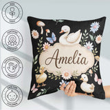 Custom Name Swan Duckling Butterflies Mushrooms Soft Watercolor Square Filled Cushion Throw Pillow Sofa Bed Home Decor Zip Washable UK Made