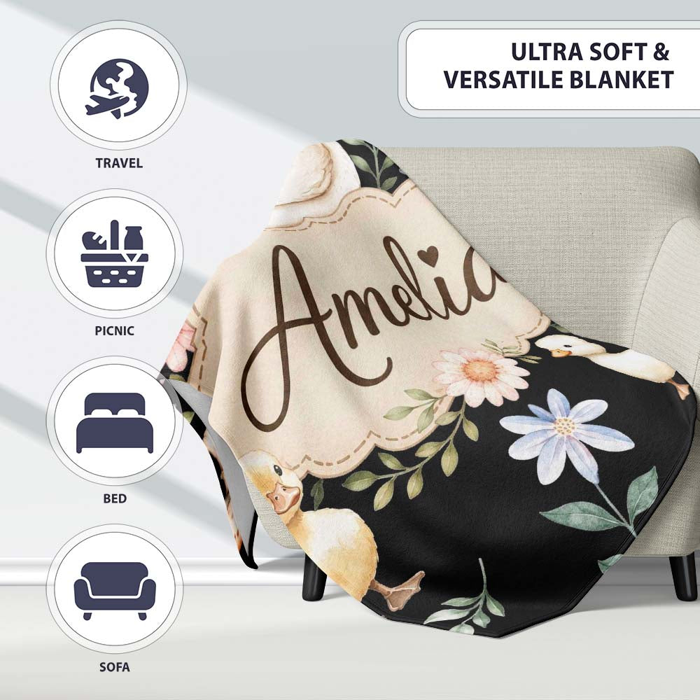 Swan Duckling Butterflies Flowers Mushrooms Soft Watercolor  Personalised Custom Name Super Soft Fleece Blanket Bed Sofa Throw