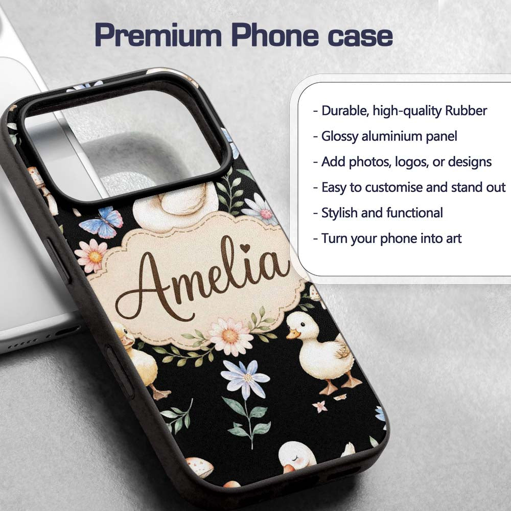 Swan Duckling Butterflies Flowers Mushrooms Soft Custom Name Protective Phone Case Mobile Cover Durable Everyday Smartphone Shock Resistant