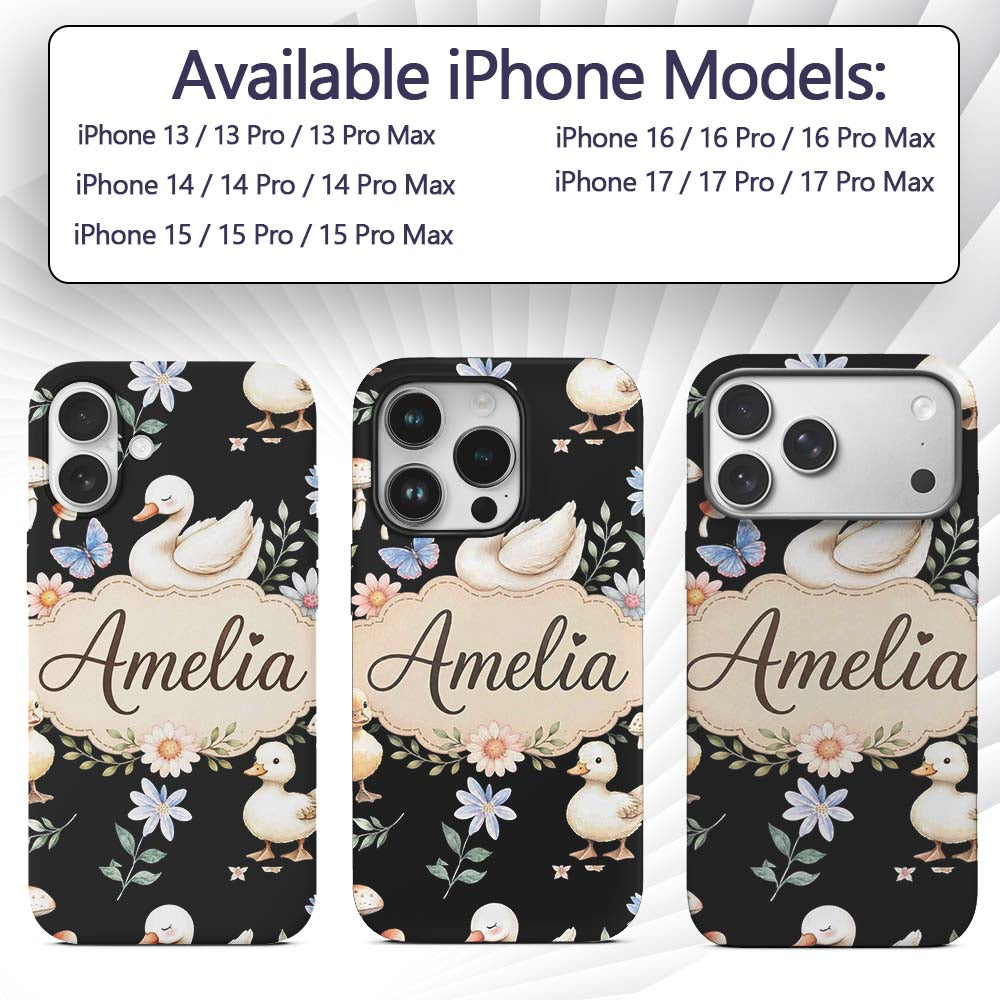 Swan Duckling Butterflies Flowers Mushrooms Soft Custom Name Protective Phone Case Mobile Cover Durable Everyday Smartphone Shock Resistant