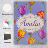 Personalised Name Colorful Tulip Flowers Custom  Unique Gift Idea Elegant Feature Canvas Wall Art Print Decor Picture Ready to Hang