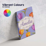 Personalised Name Colorful Tulip Flowers Custom  Unique Gift Idea Elegant Feature Canvas Wall Art Print Decor Picture Ready to Hang