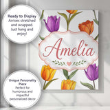 Personalised Name Colorful Tulip Flowers Custom  Unique Gift Idea Elegant Feature Canvas Wall Art Print Decor Picture Ready to Hang