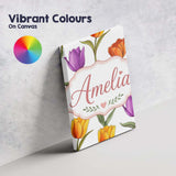 Personalised Name Colorful Tulip Flowers Custom  Unique Gift Idea Elegant Feature Canvas Wall Art Print Decor Picture Ready to Hang