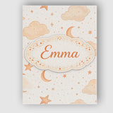 Personalised Name Warm Neutral Moon Stars Clouds Nursery Seamless Custom  Bespoke Canvas Wall Art Print Decor Picture Ready to Hang