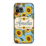 Bright Yellow Sunflower Blue Background Seamless Custom Name Protective Phone Case Mobile Cover Durable Everyday Smartphone Shock Resistant