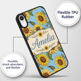 Bright Yellow Sunflower Blue Background Seamless Custom Name Protective Phone Case Mobile Cover Durable Everyday Smartphone Shock Resistant