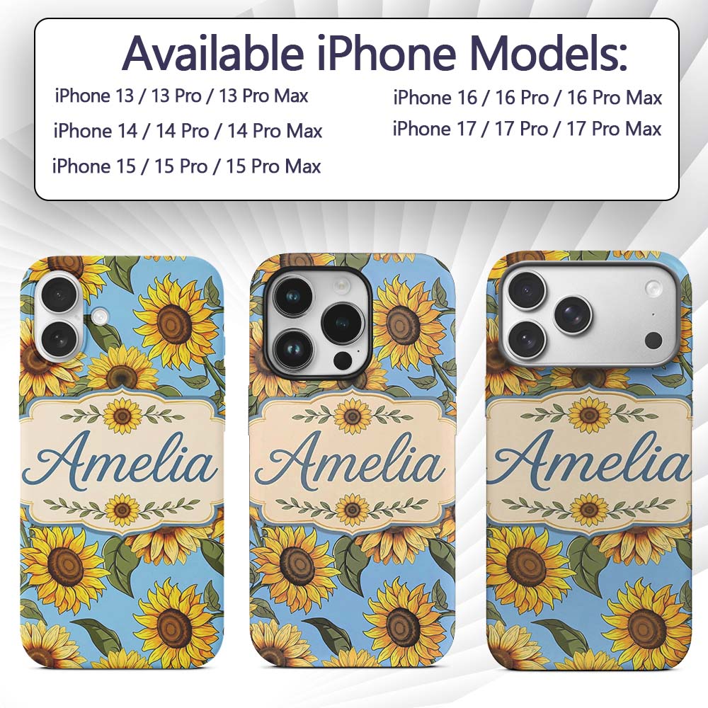 Bright Yellow Sunflower Blue Background Seamless Custom Name Protective Phone Case Mobile Cover Durable Everyday Smartphone Shock Resistant