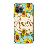 Bright Yellow Sunflower Green Background Seamless Custom Name Protective Phone Case Mobile Cover Durable Everyday Smartphone Shock Resistant