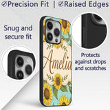 Bright Yellow Sunflower Green Background Seamless Custom Name Protective Phone Case Mobile Cover Durable Everyday Smartphone Shock Resistant