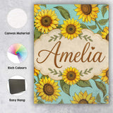 Personalised Name Bright Yellow Sunflower Custom  Unique Gift Idea Elegant Feature Canvas Wall Art Print Decor Picture Ready to Hang