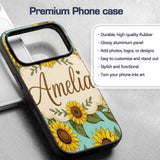 Bright Yellow Sunflower Green Background Seamless Custom Name Protective Phone Case Mobile Cover Durable Everyday Smartphone Shock Resistant