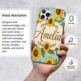 Bright Yellow Sunflower Green Background Seamless Custom Name Protective Phone Case Mobile Cover Durable Everyday Smartphone Shock Resistant