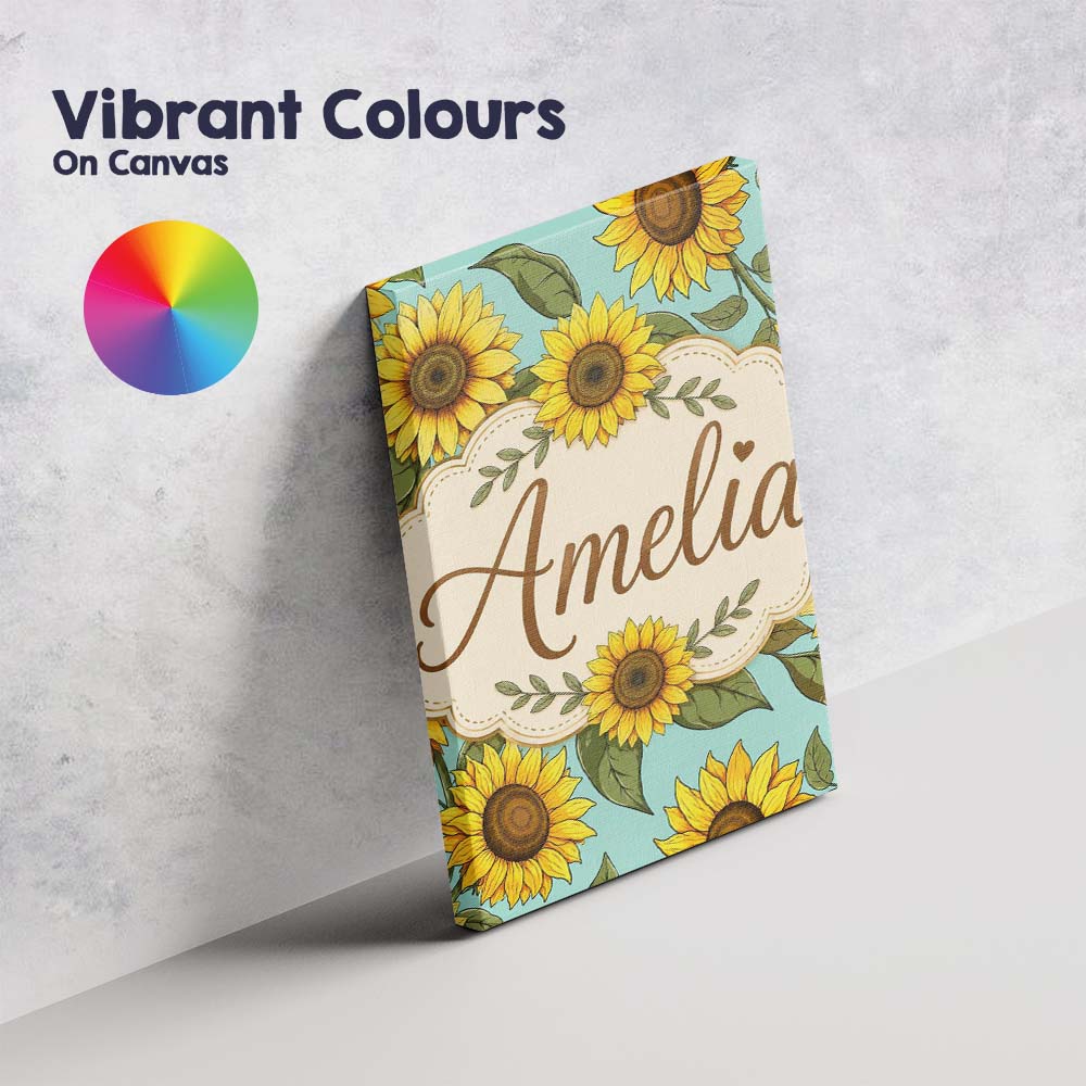 Personalised Name Bright Yellow Sunflower Custom  Unique Gift Idea Elegant Feature Canvas Wall Art Print Decor Picture Ready to Hang