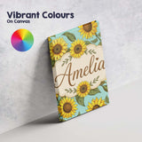 Personalised Name Bright Yellow Sunflower Custom  Unique Gift Idea Elegant Feature Canvas Wall Art Print Decor Picture Ready to Hang