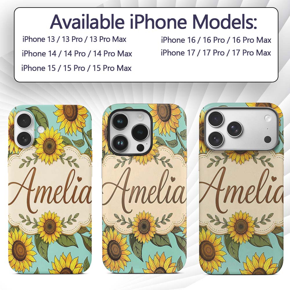 Bright Yellow Sunflower Green Background Seamless Custom Name Protective Phone Case Mobile Cover Durable Everyday Smartphone Shock Resistant